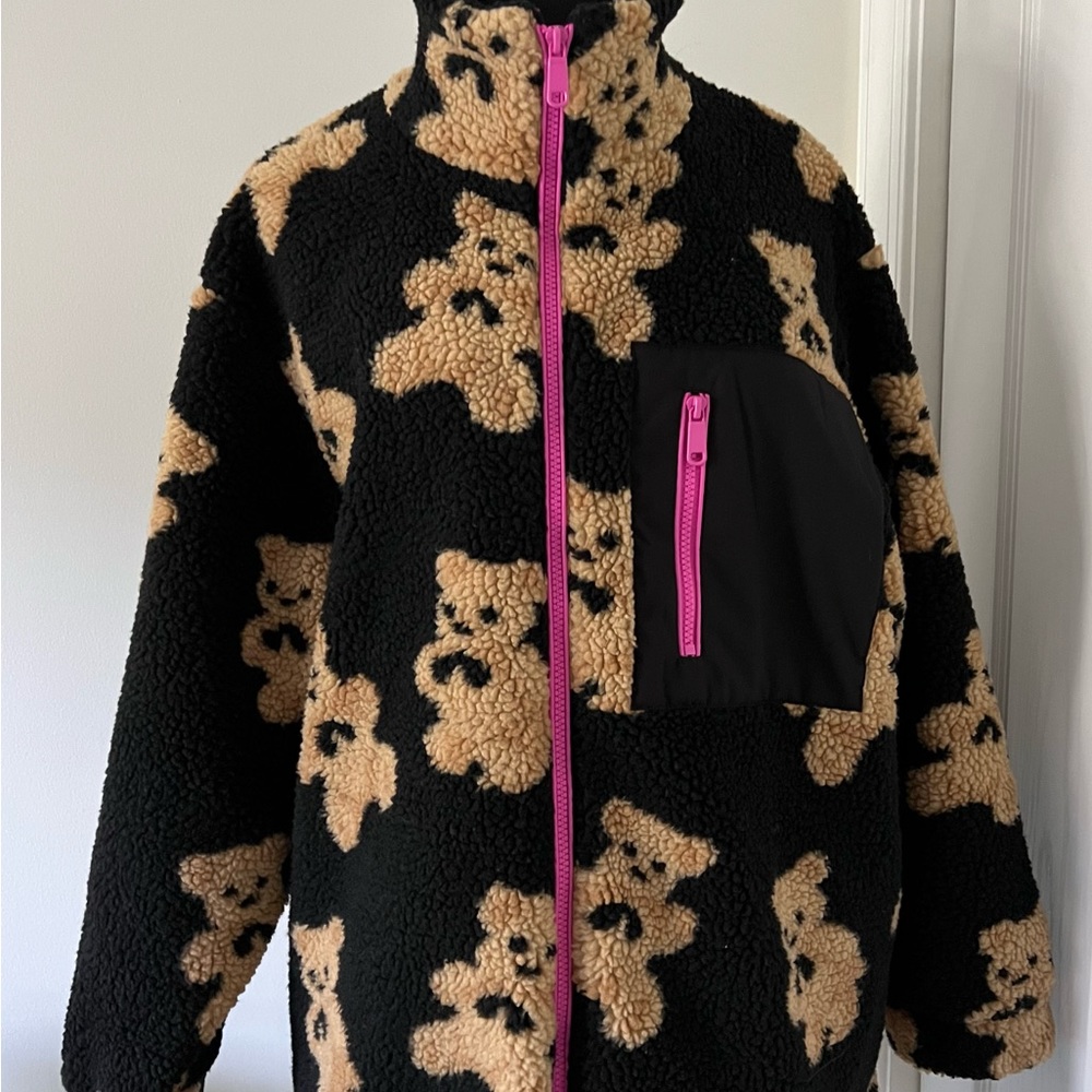 Fleece Teddy Bear Print Jacket.
